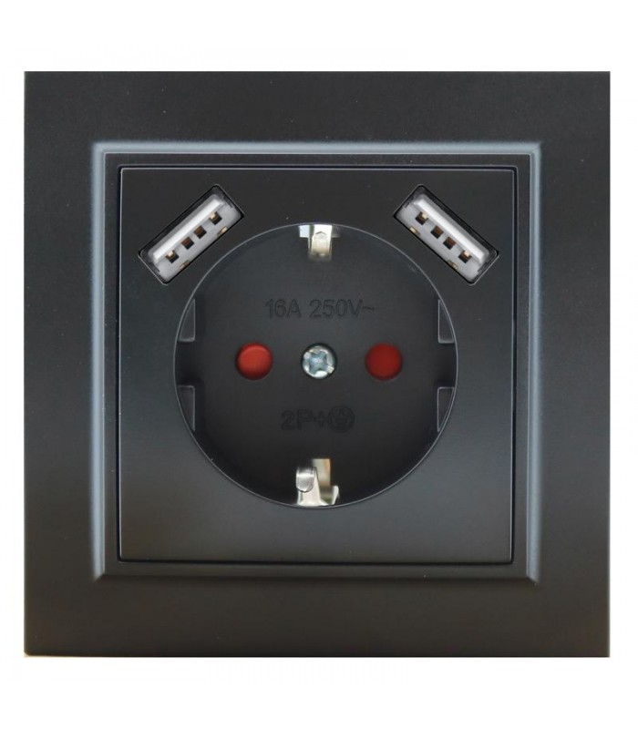 Enchufe Schuko Serie EP 2USB 2P+TT 16A