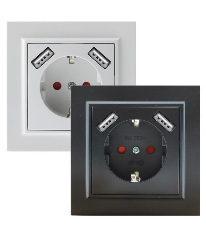 Enchufe Schuko Serie EP 2USB 2P+TT 16A