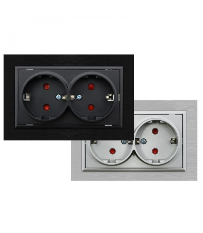 Enchufe Doble Schuko Aluminio Serie FL 2P+TT 16A