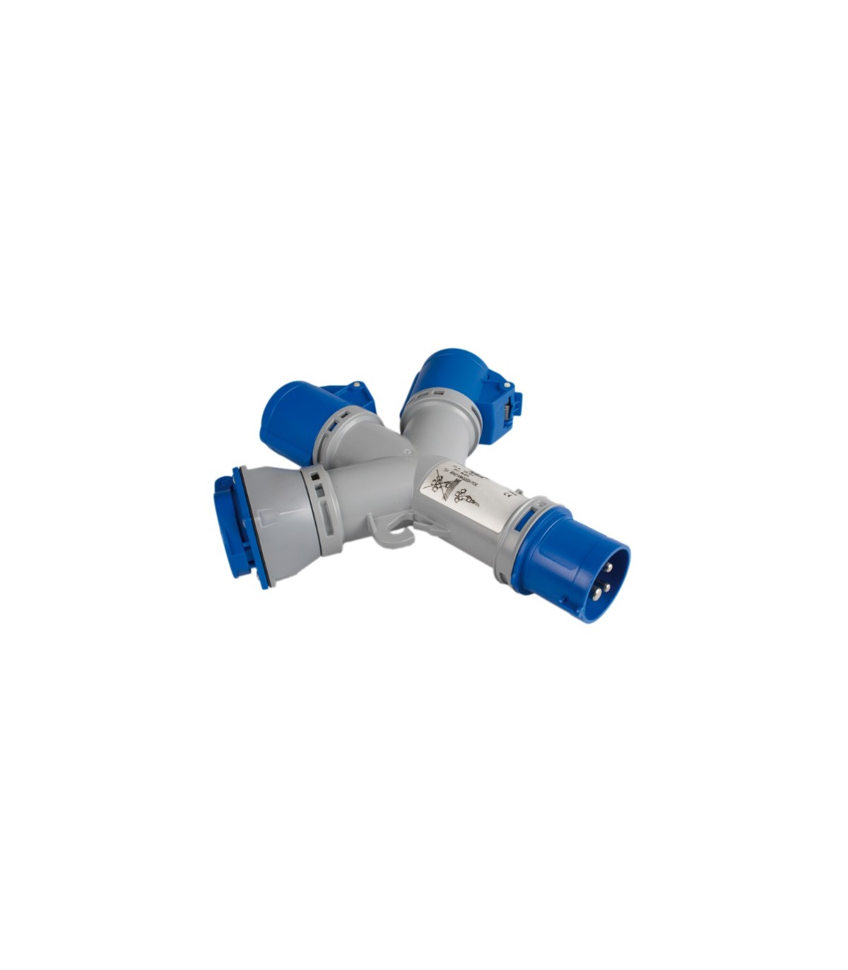 Adaptador Triple Industrial Clavija Industrial a 2 Bases Industriales 1 Doméstica 2P + T 16A 230V IP44