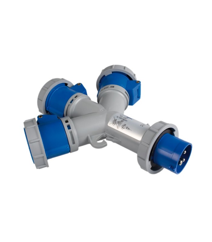 Adaptador Triple Industrial Clavija Industrial a 3 Bases Industriales 2P + T 16A 230V IP44