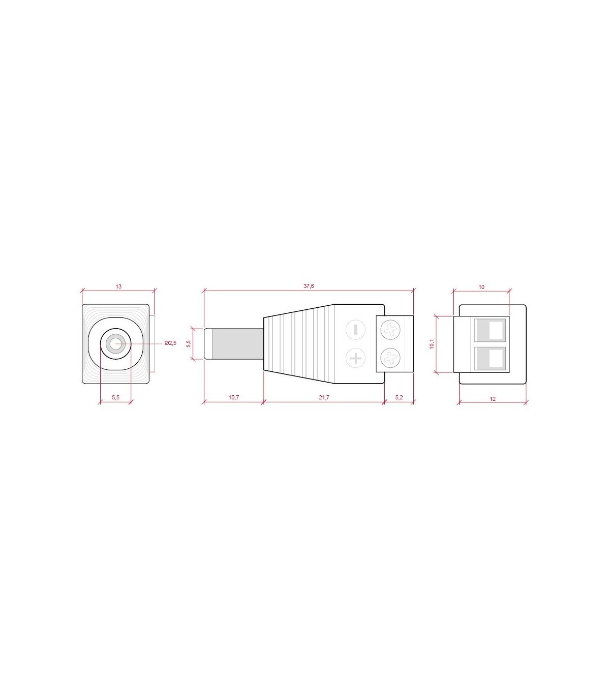 Adaptador macho cable-conector Jack 5mm