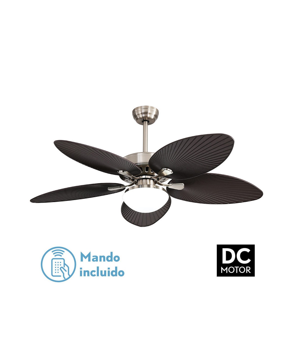 Ventilador de Techo BORASCO Níquel DC 24W 2950Lm 5 Aspas Marrón CCT