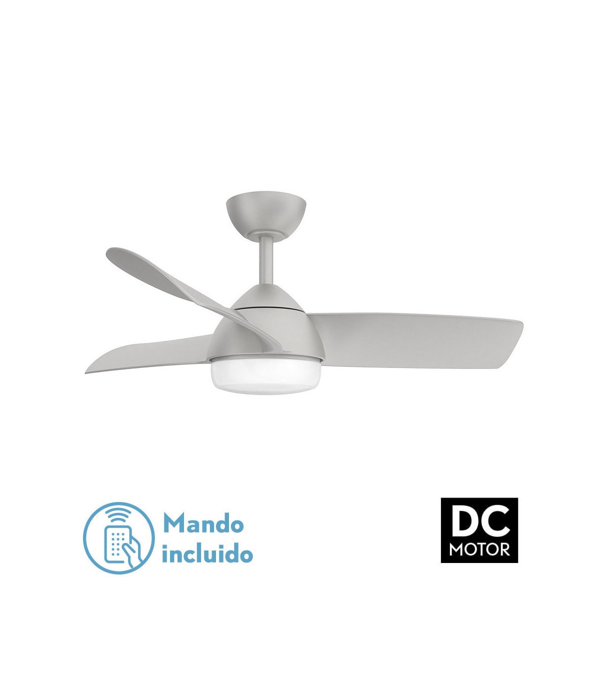 Ventilador de Techo HAUR DC 24W 2950Lm 3 Aspas Plata CCT