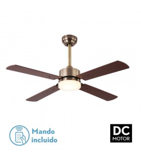 Ventilador de Techo HUPE DC Cuero 18W 2350Lm 4 Aspas Rev. Cerezo/Nogal CCT