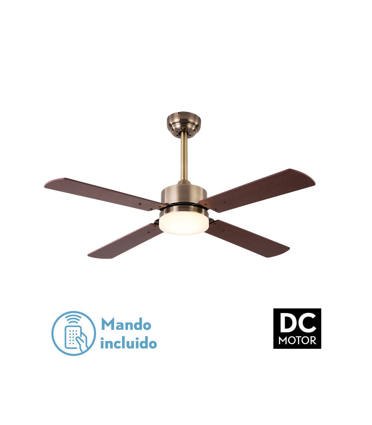 Ventilador de Techo HUPE DC Cuero 18W 2350Lm 4 Aspas Rev. Cerezo/Nogal CCT