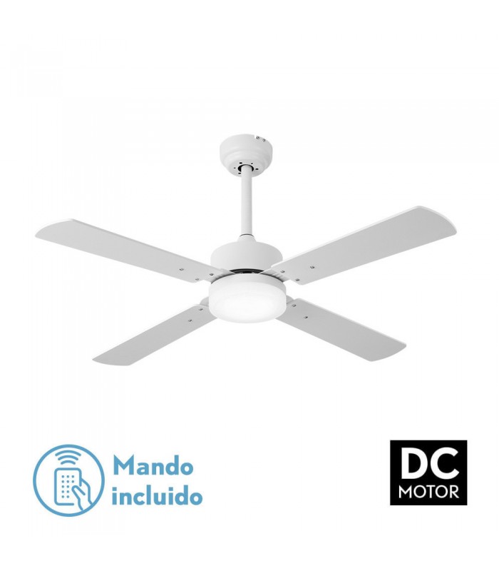 Ventilador de Techo HUPE DC Blanco 18W 2350Lm 4 Aspas Rev. Blanco/Haya CCT