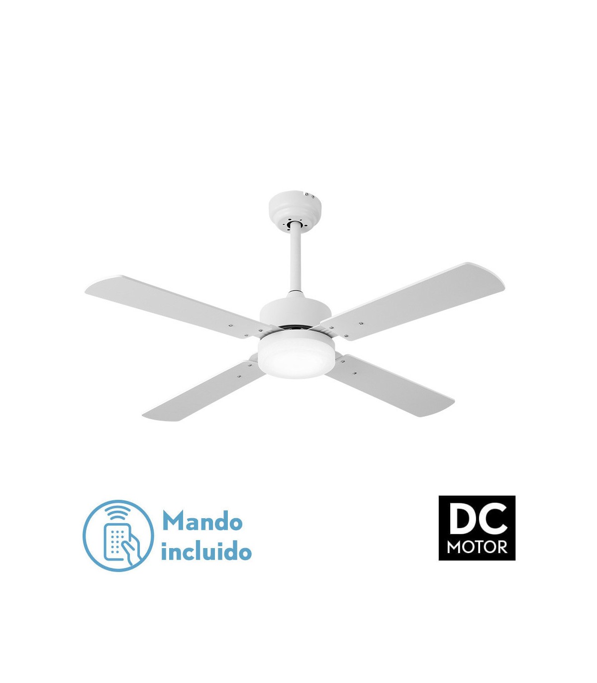 Ventilador de Techo HUPE DC Blanco 18W 2350Lm 4 Aspas Rev. Blanco/Haya CCT