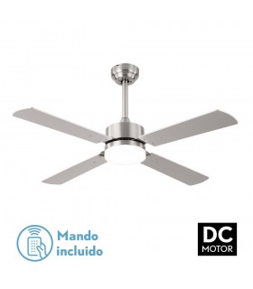 Ventilador de Techo HUPE DC Níquel 18W 2350Lm 4 Aspas Rev. Haya/Plata CCT