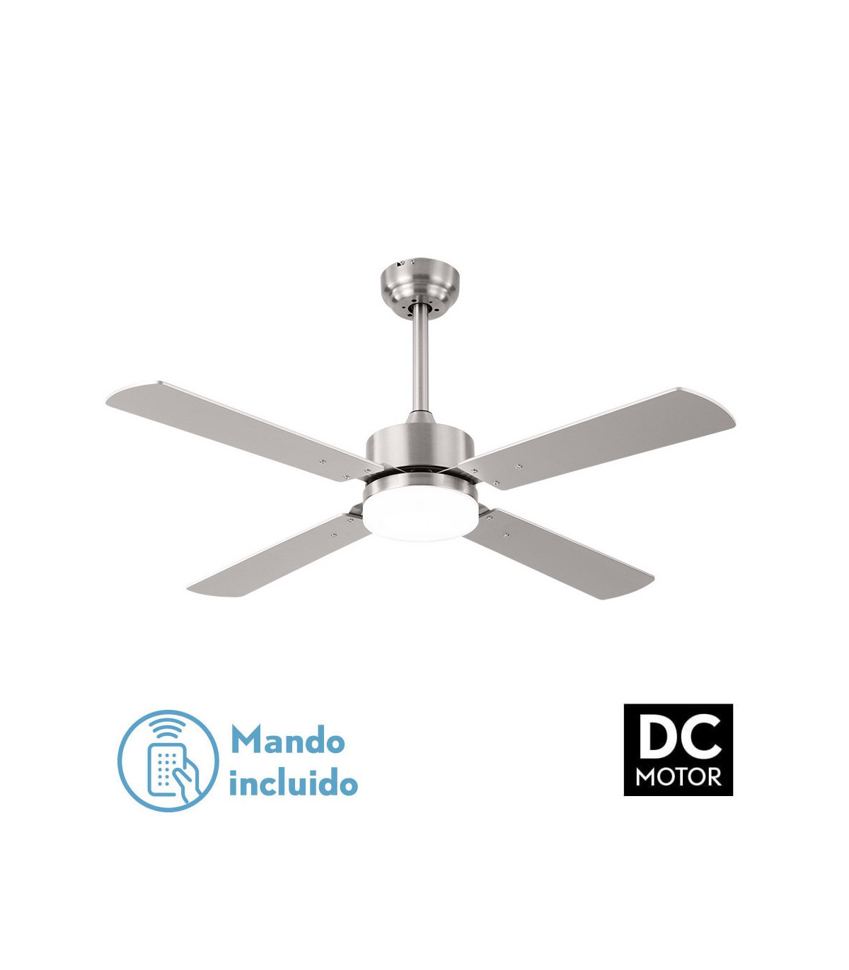Ventilador de Techo HUPE DC Níquel 18W 2350Lm 4 Aspas Rev. Haya/Plata CCT