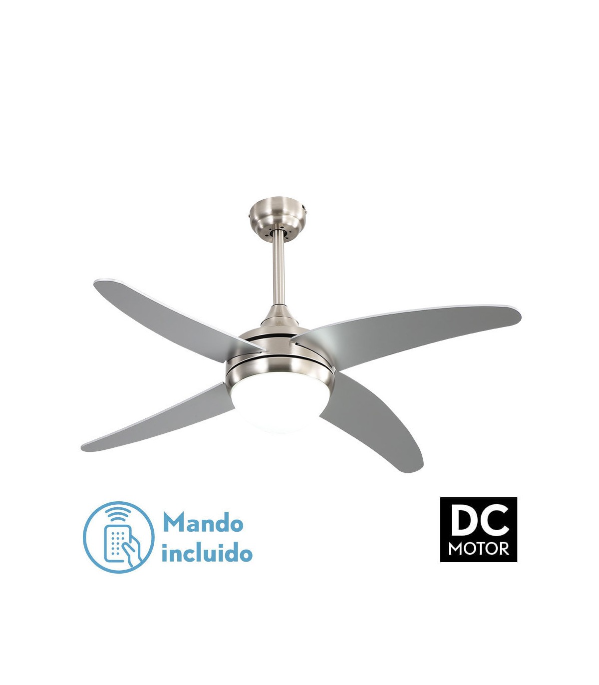 Ventilador de Techo KLOD DC Níquel 4 Aspas Plata 2xE27