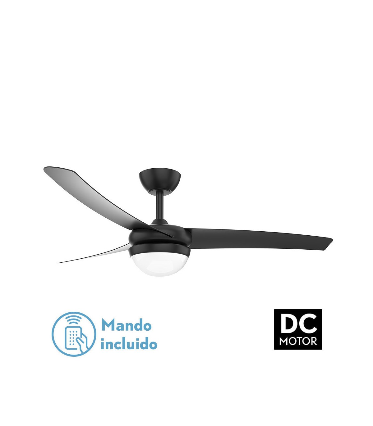 Ventilador Kusi DC 3 Aspas Negro 2xE27