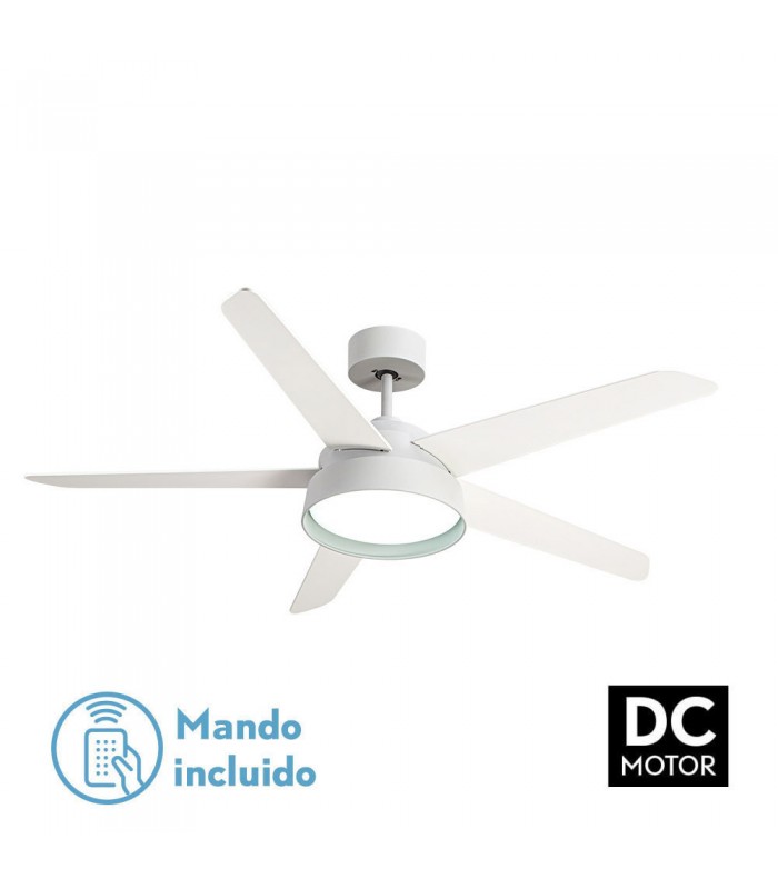 Ventilador de Techo LEBECHE DC Blanco 25W 2495Lm 5 Aspas Reversibles Blanco/Haya CCT