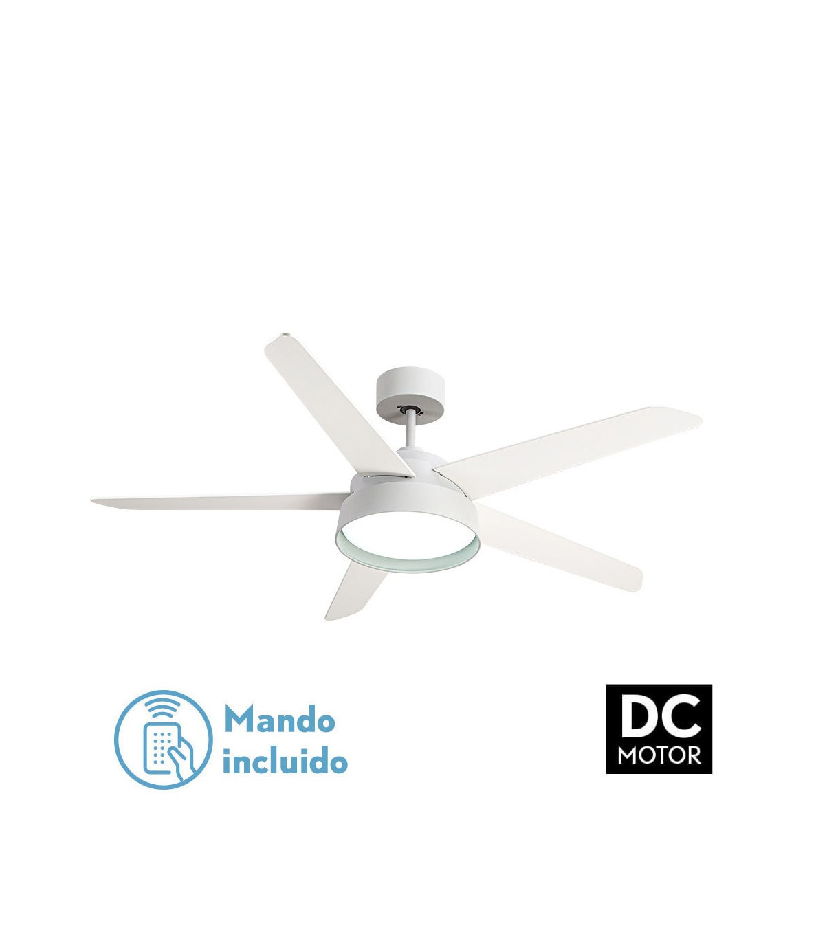 Ventilador de Techo LEBECHE DC Blanco 25W 2495Lm 5 Aspas Reversibles Blanco/Haya CCT