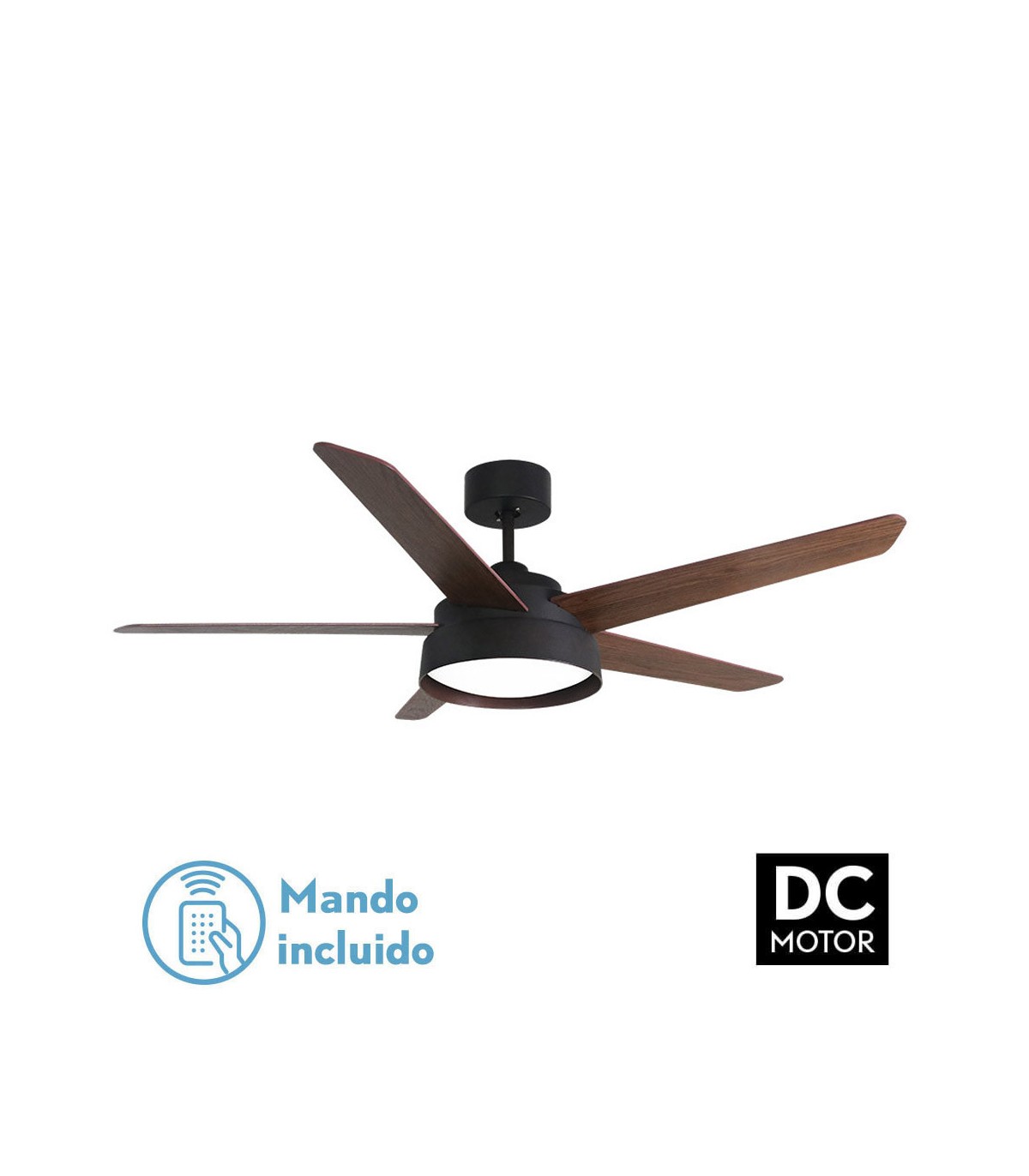 Ventilador de Techo LEBECHE DC Marrón 25W 2495Lm 5 Aspas Reversibles Nogal/Roble CCT