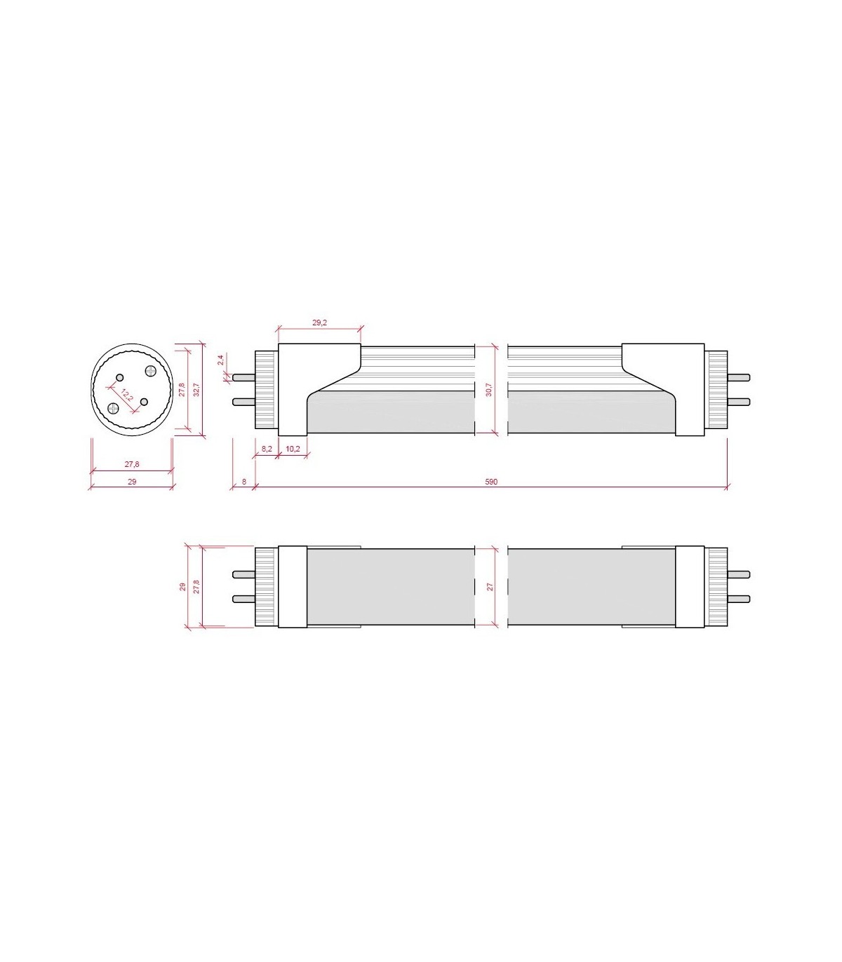 Tubo LED 60cm 10W 1.000Lm 120º  IP20 DIMMABLE