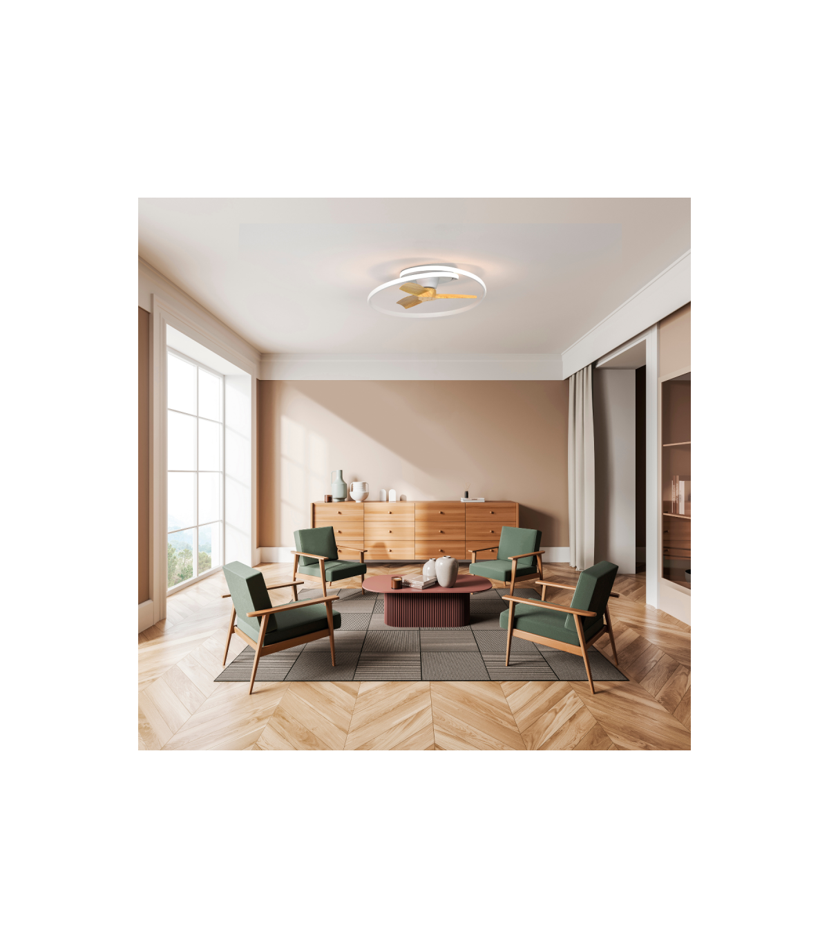 Ventilador Ocean Blanco/Madera DC 60W 6600Lm 3 Aspas CCT
