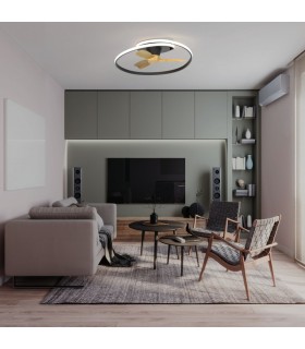 Ventilador Ocean Negro/Madera DC 60W 6600Lm 3 Aspas CCT