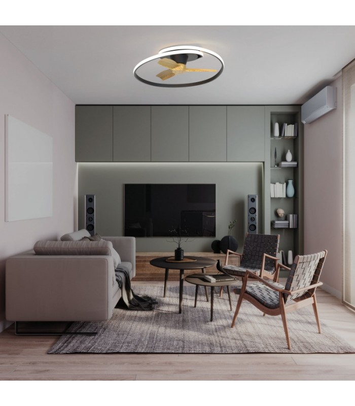 Ventilador Ocean Negro/Madera DC 60W 6600Lm 3 Aspas CCT