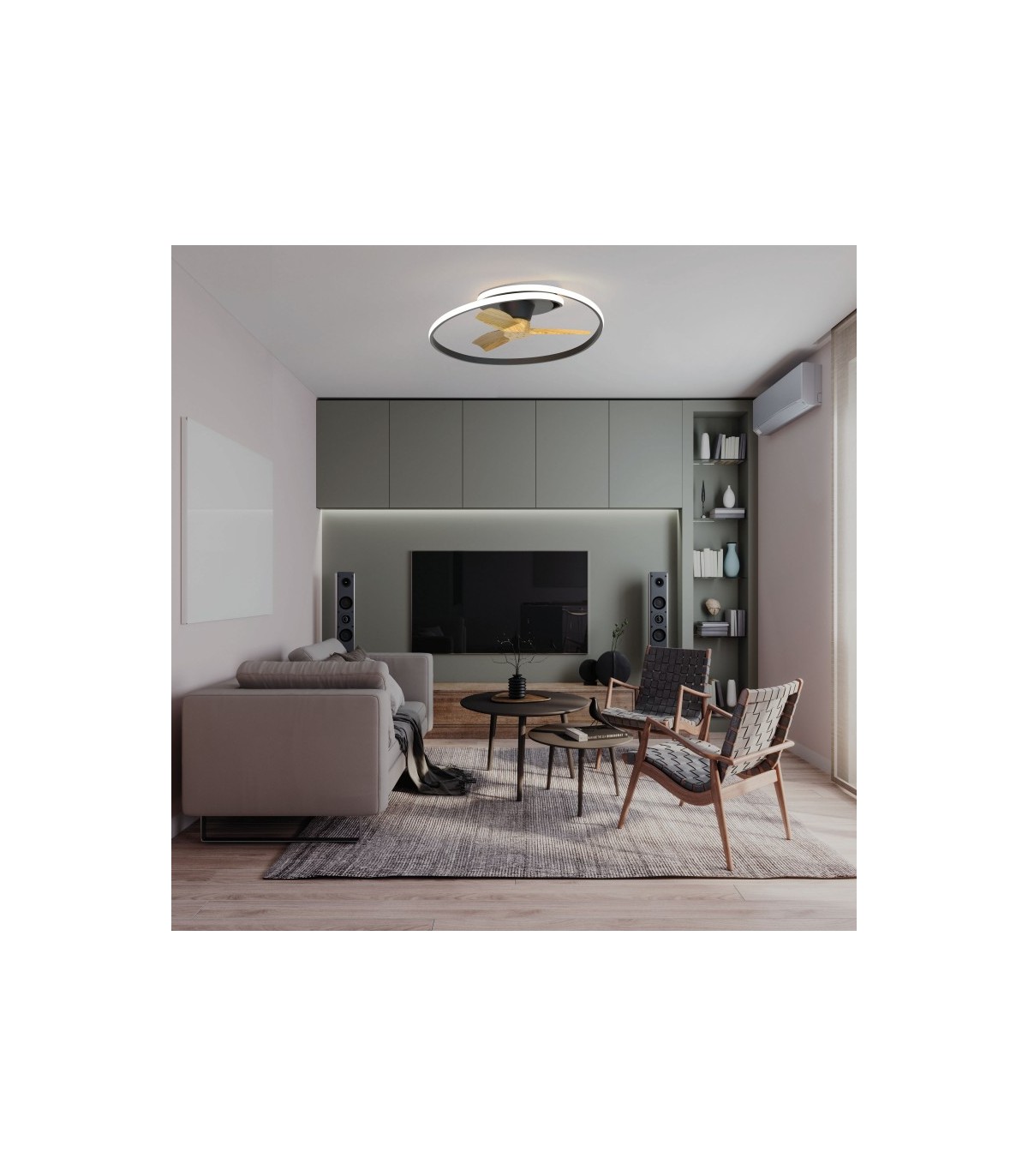 Ventilador Ocean Negro/Madera DC 60W 6600Lm 3 Aspas CCT