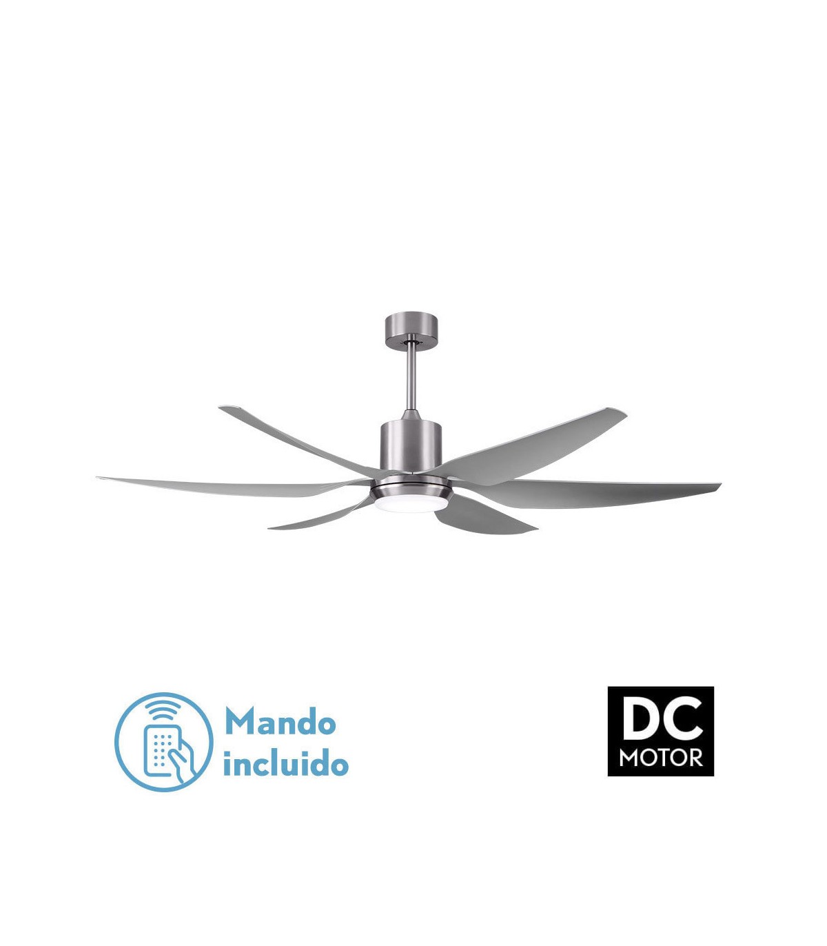 Ventilador de Techo OTTO DC Níquel 24W 2950Lm 6 Aspas Plata CCT