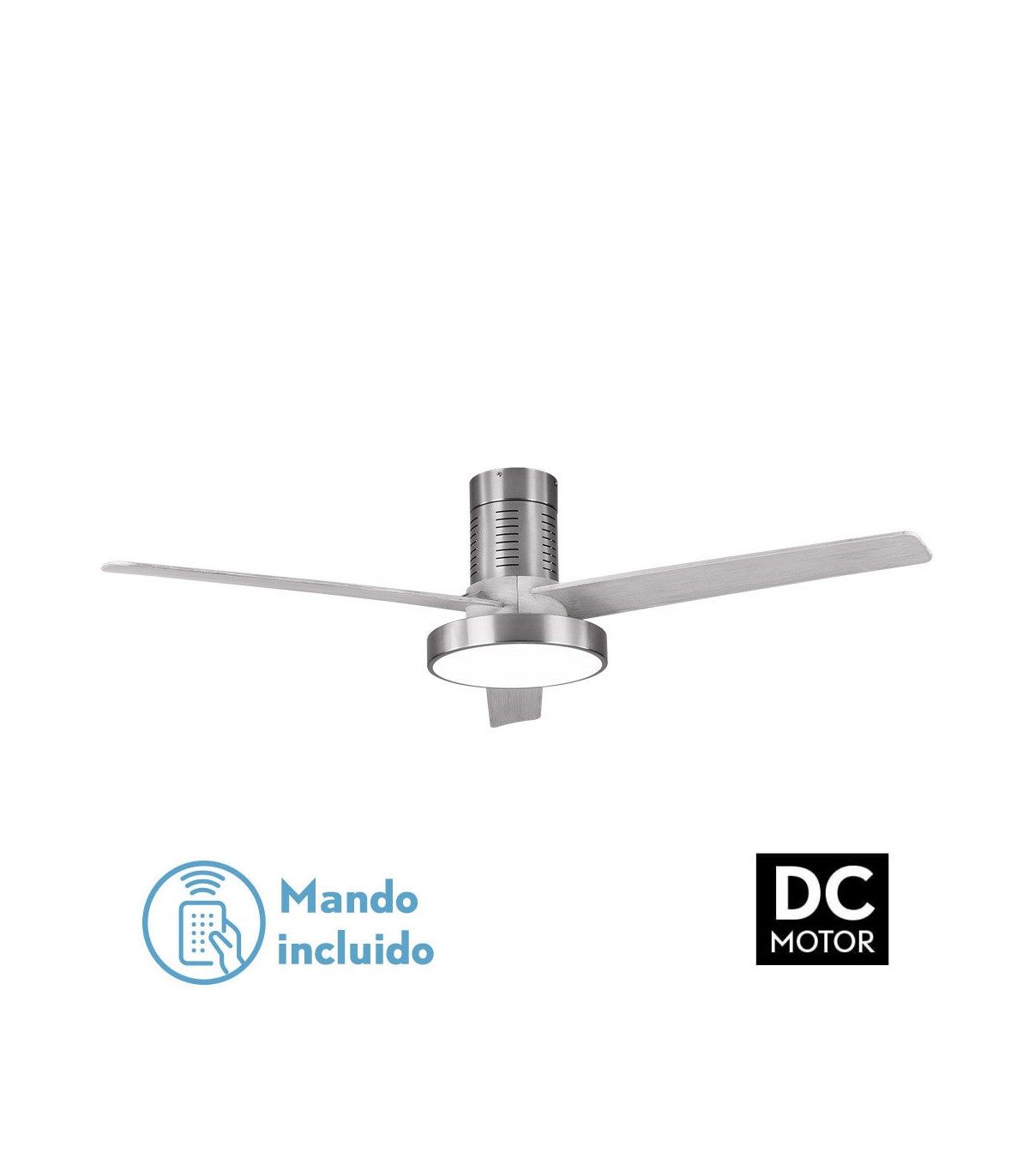 Ventilador de techo Pax Níquel DC 40W 3200Lm 3 Aspas Plata CCT