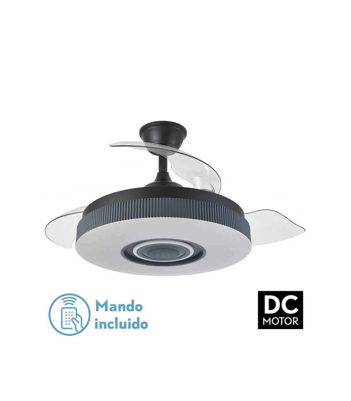 Ventiladores Peniche BlueThooth 72W 6120Lm 3 Aspas Negro/Gris CCT Altavoz