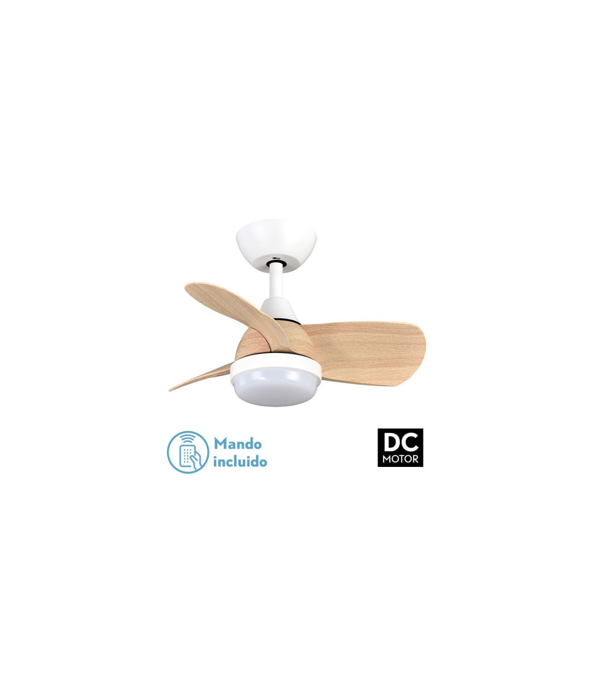 Ventilador Pirdo DC 24W 2400Lm 3 Aspas Blanco/Haya CCT