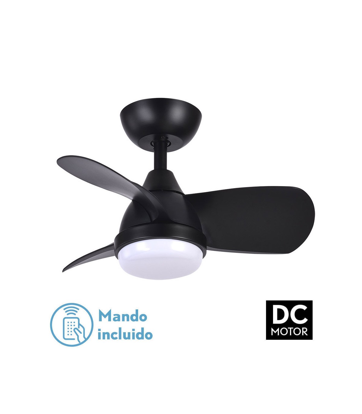 Ventilador Pirdo DC 24W 2400Lm 3 Aspas Negro CCT