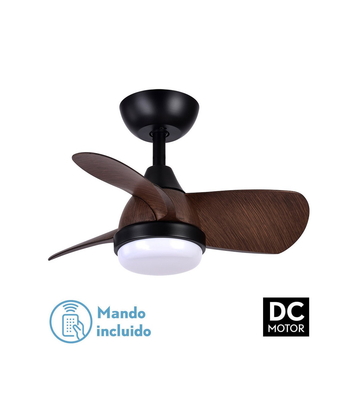 Ventilador Pirdo DC 24W 2400Lm 3 Aspas Negro/Marrón CCT