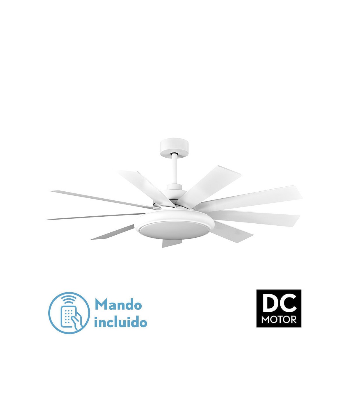 Ventilador de Techo PIREO Blanco DC 36W 3800Lm 9 Aspas Blanco/Haya CCT