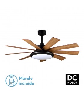 Ventilador de Techo PIREO Negro DC 36W 3800Lm 9 Aspas Roble / Haya CCT