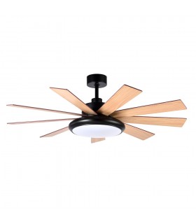 Ventilador de Techo PIREO Negro DC 36W 3800Lm 9 Aspas Roble / Haya CCT