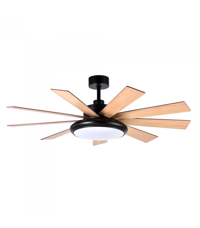 Ventilador de Techo PIREO Negro DC 36W 3800Lm 9 Aspas Roble / Haya CCT