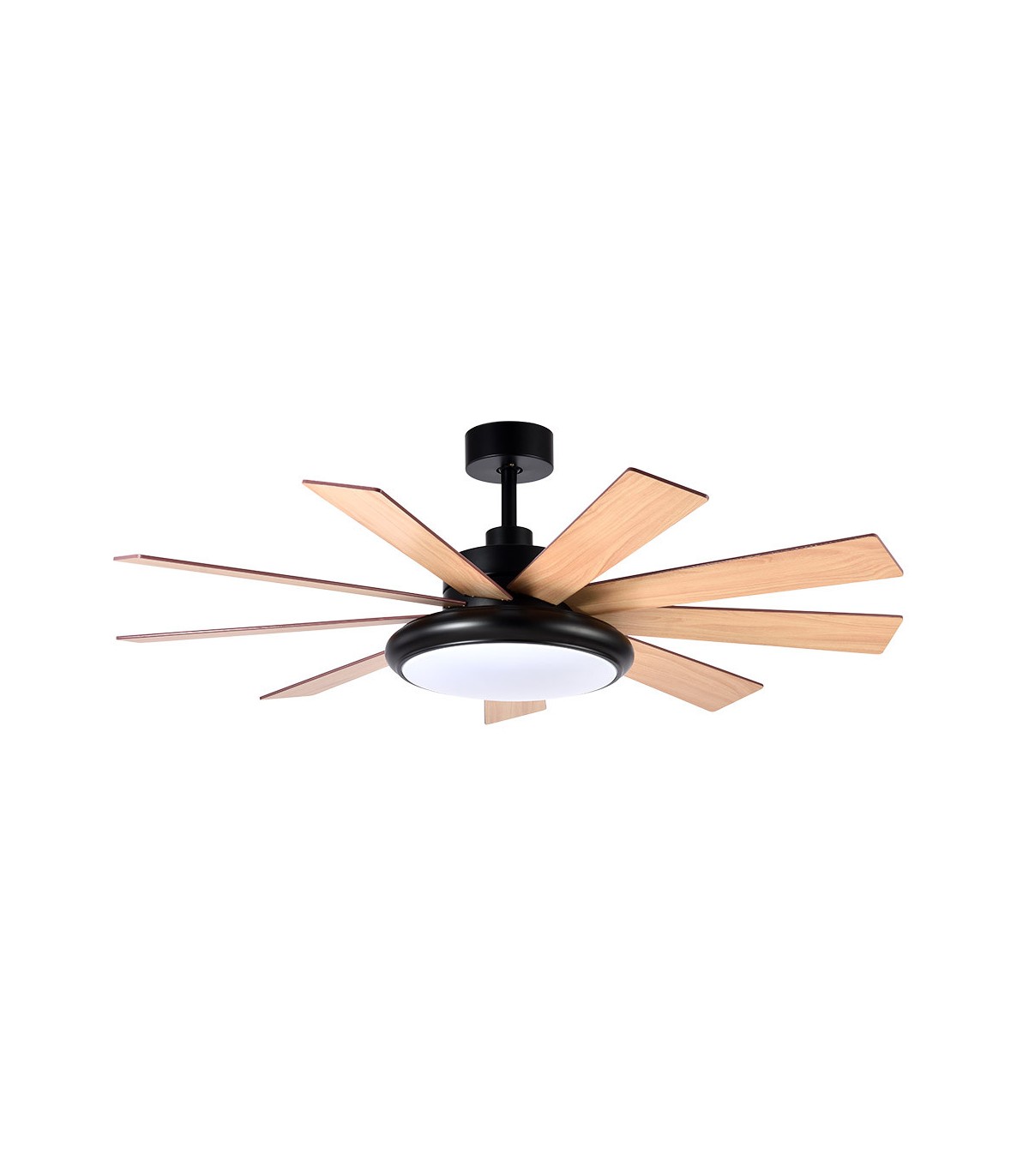 Ventilador de Techo PIREO Negro DC 36W 3800Lm 9 Aspas Roble / Haya CCT