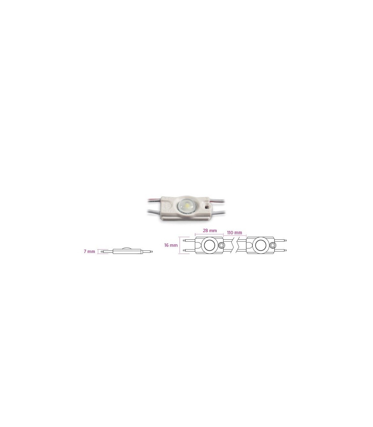 Módulo 1 Led 0.50W 45LM 160º 12V IP65