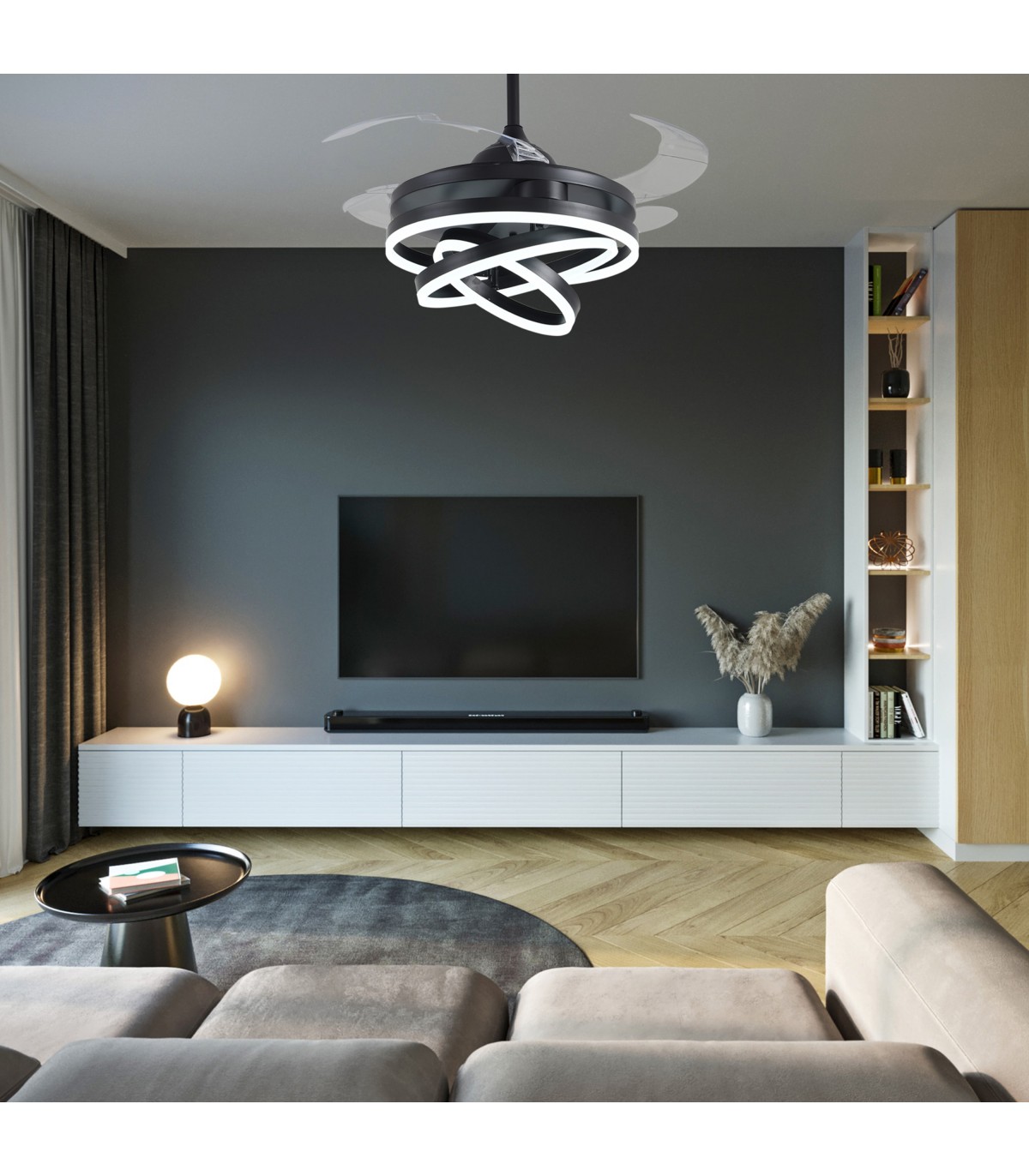 Ventilador Sfera DC 72W 6480Lm 4 Aspas Negro CCT
