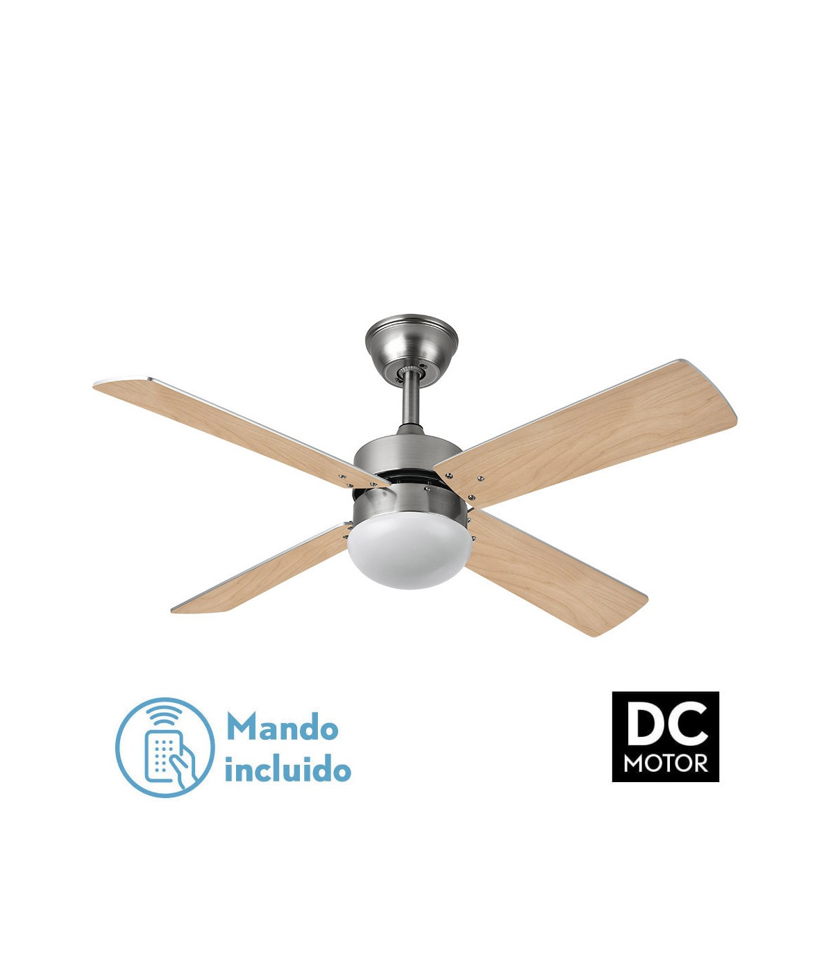 Ventilador de Techo SOFIA DC Níquel 4 Aspas Rev. Haya/Plata 2xE27