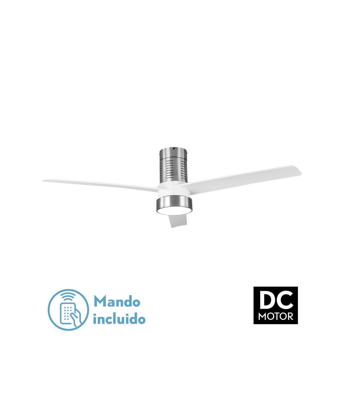 Ventilador de Techo TEO Níquel DC 24W 2950Lm 3 Aspas Blanco CCT