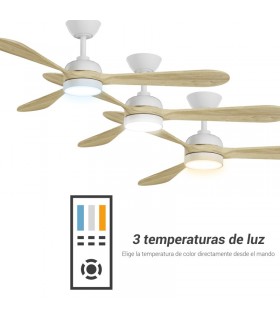 Ventilador Tonda DC 20W 2000Lm 3 Aspas Blanco/Haya CCT