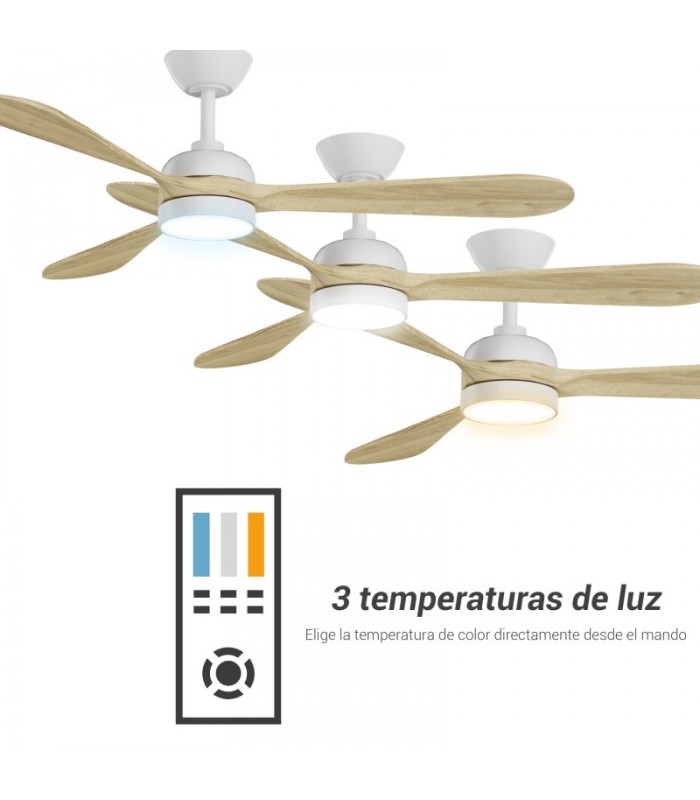 Ventilador Tonda DC 20W 2000Lm 3 Aspas Blanco/Haya CCT