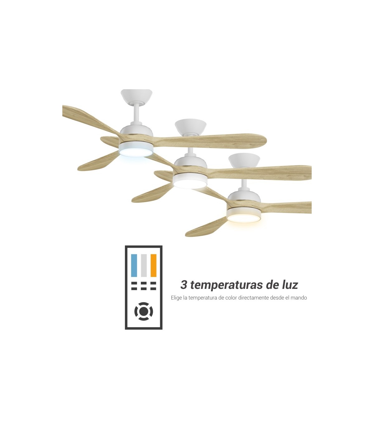 Ventilador Tonda DC 20W 2000Lm 3 Aspas Blanco/Haya CCT