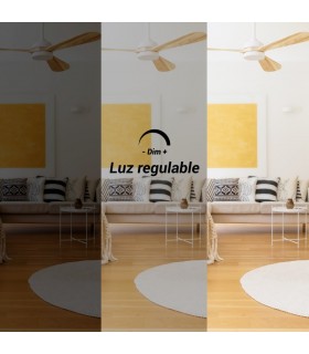 Ventilador Tonda DC 20W 2000Lm 3 Aspas Blanco/Haya CCT
