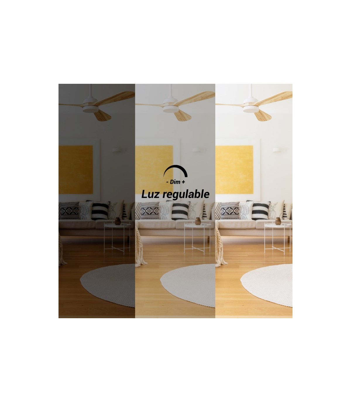 Ventilador Tonda DC 20W 2000Lm 3 Aspas Blanco/Haya CCT