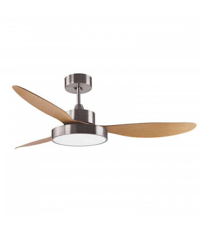 Ventilador Tulum DC Níquel 25W 2500Lm 3 Aspas Haya CCT