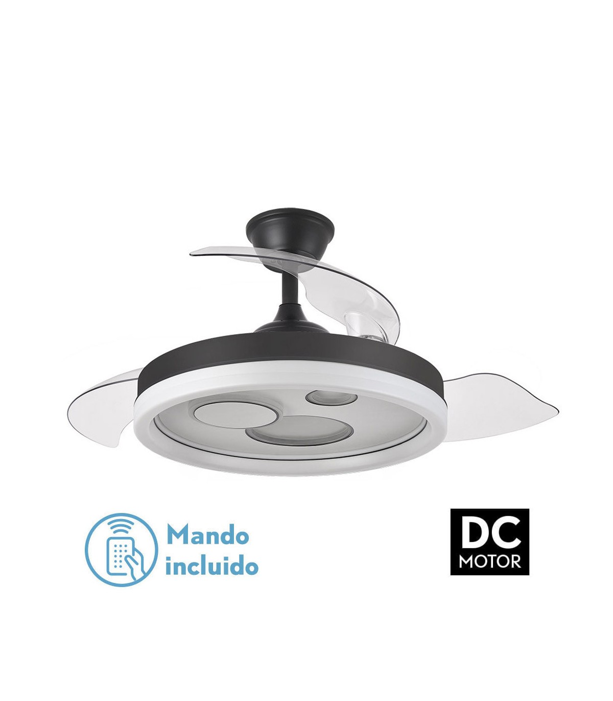 Ventilador TURIA DC 72W 6120Lm 3 Aspas Negro CCT