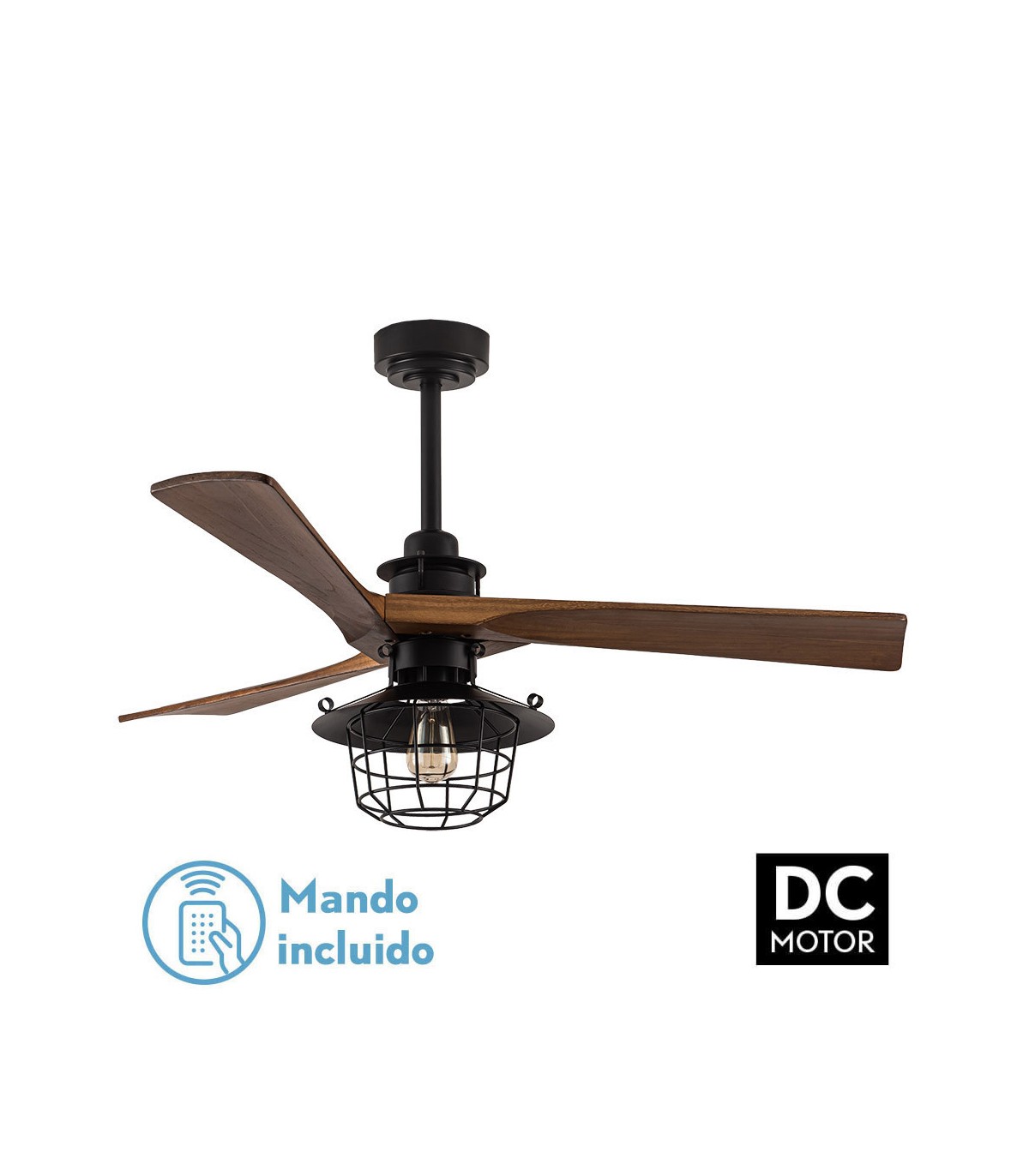 Ventilador Vulturno DC Negro 5 Aspas Roble 1xE27