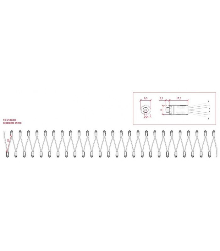 Pixel Led Rojo 9mm 0.1W 2LM 5V Epistar IP68 (Cadena 50 Uds.)
