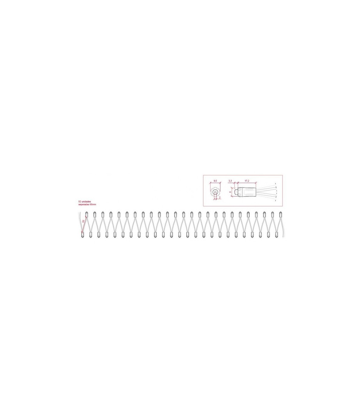 Pixel Led Rojo 9mm 0.1W 2LM 5V Epistar IP68 (Cadena 50 Uds.)