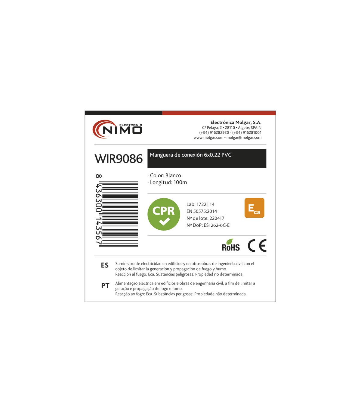 Manguera RTA CPR 6x0.22 BC -Metro-